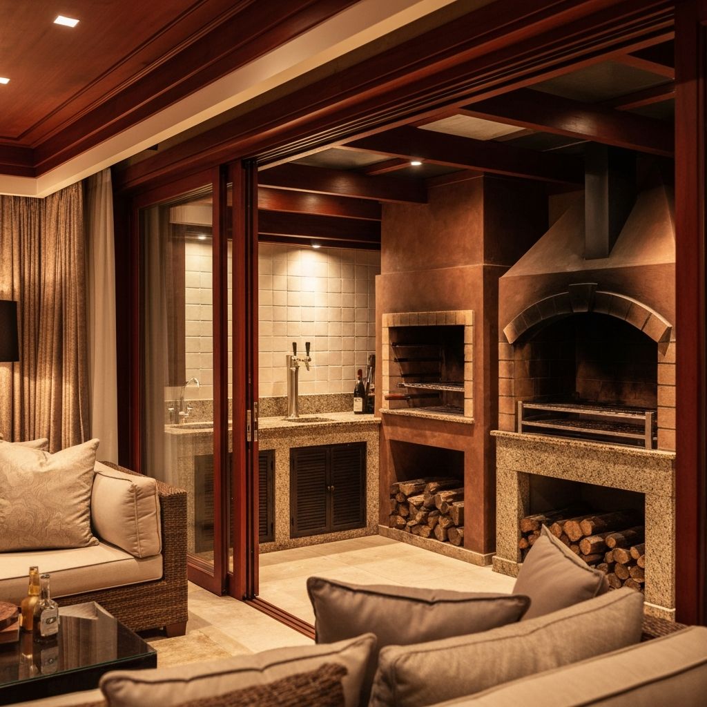 Espaco gourmet com churrasqueira e bar planejado